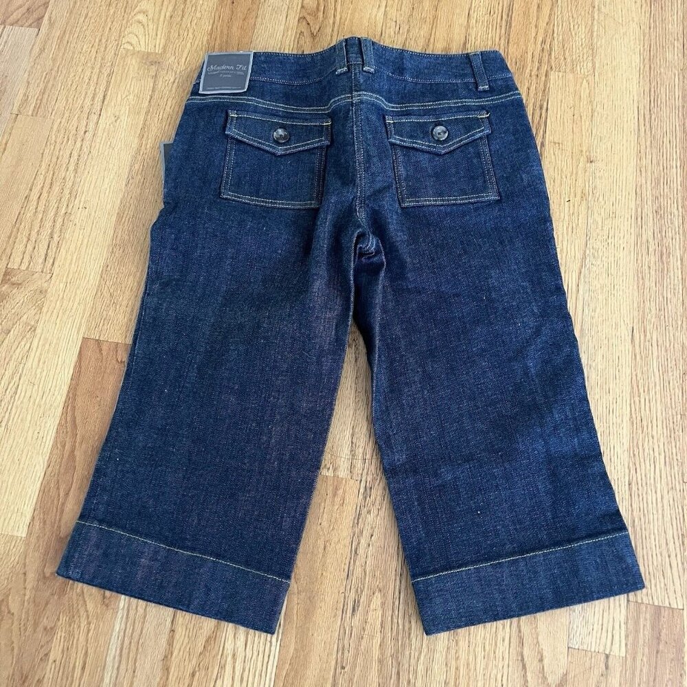 ANN TAYLOR Jeans Women’s 8P Blue Dark Wash Cropped Wide Leg Lindsay Waist - Picture 2 of 7